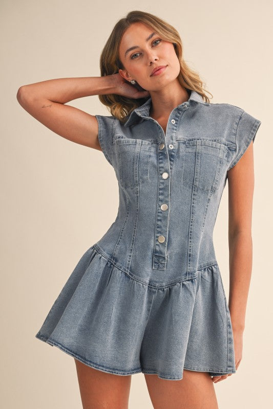 2385 Denim Pocket Button Down Romper