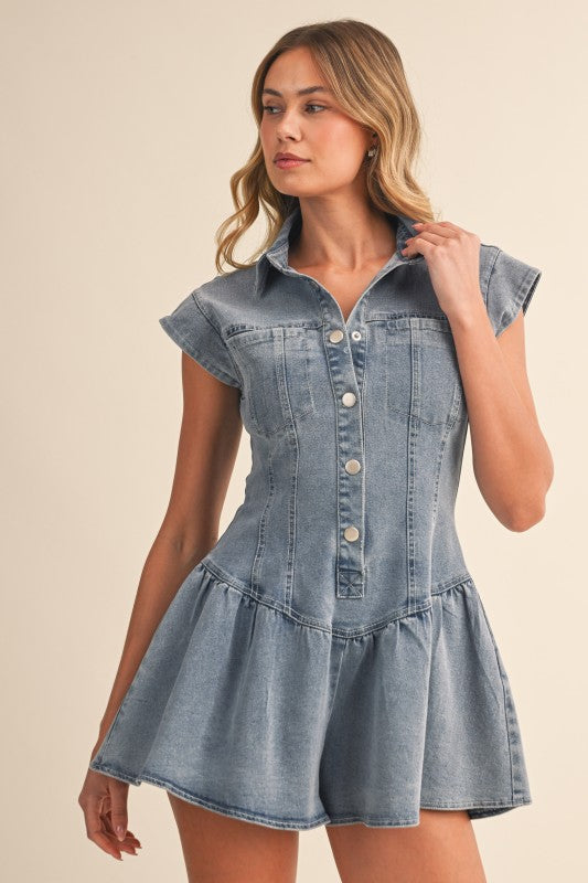 2385 Denim Pocket Button Down Romper