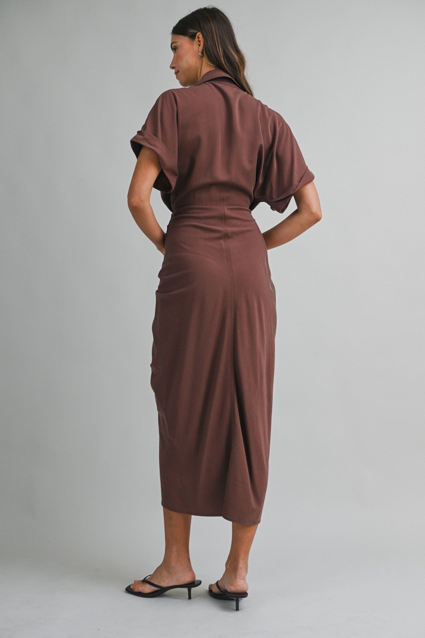 2269 Short Sleeve Tensel Midi Tied Dress