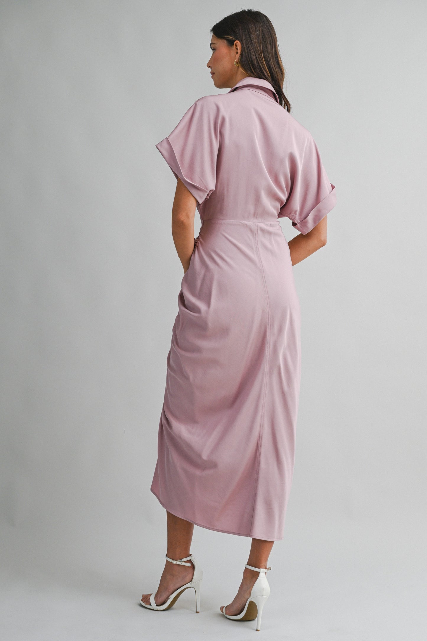2269 Short Sleeve Tensel Midi Tied Dress