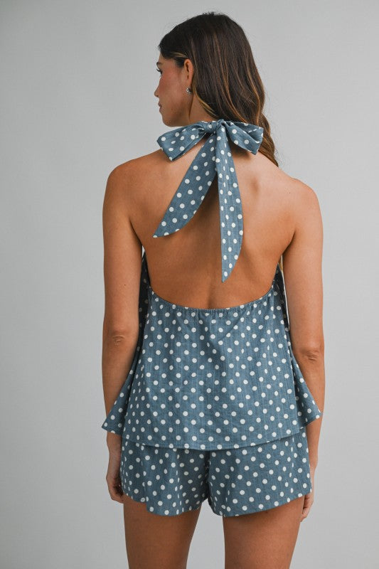 2376 Polka Dots Halter Top & Short Set