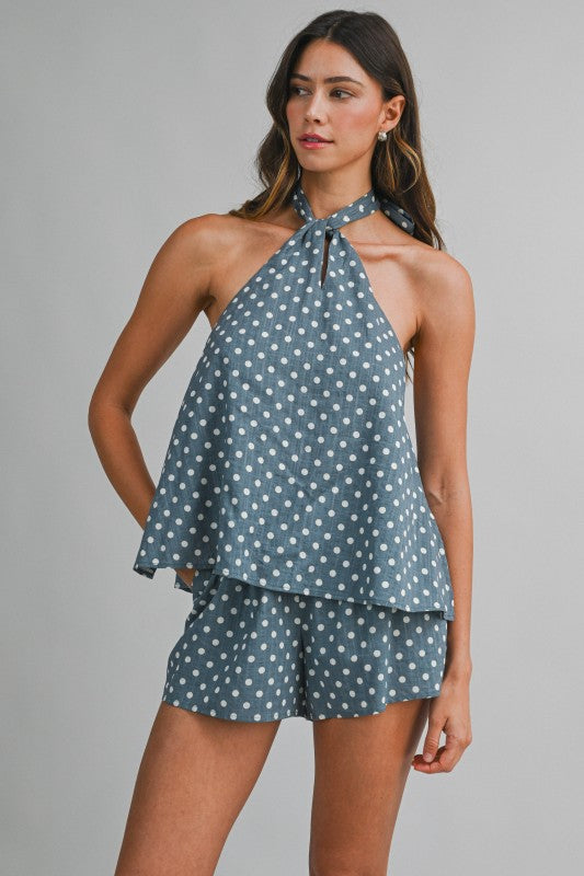 2376 Polka Dots Halter Top & Short Set