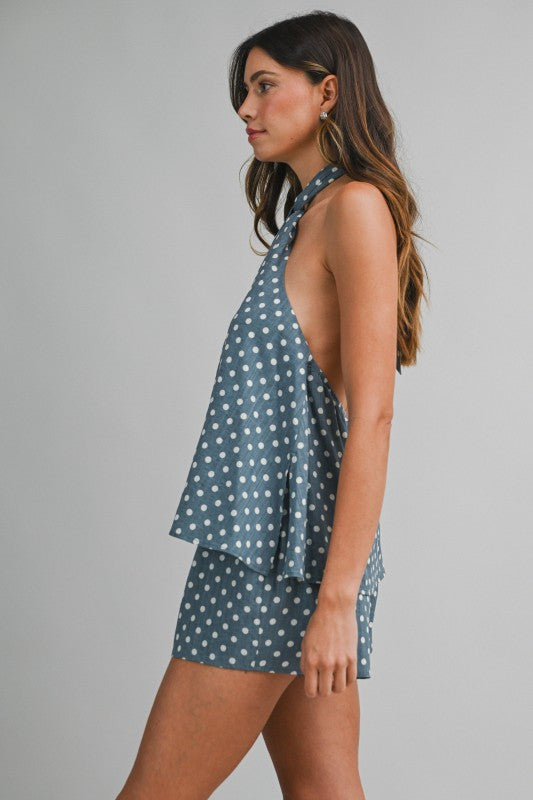 2376 Polka Dots Halter Top & Short Set