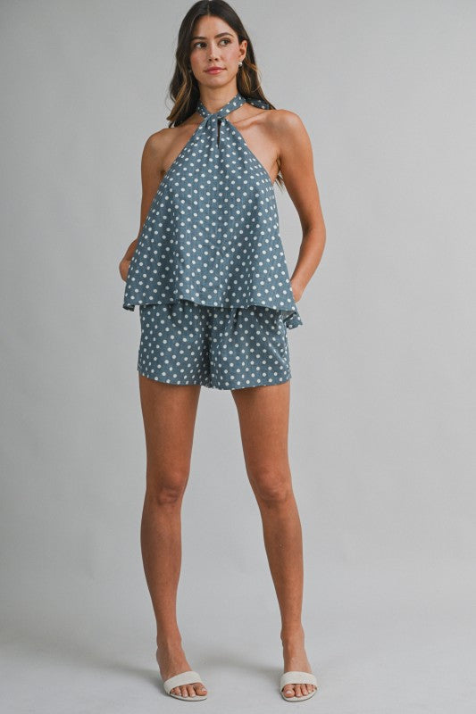 2376 Polka Dots Halter Top & Short Set