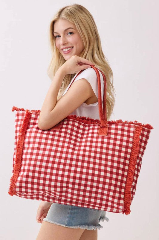 2191 Gingham Beach Bag