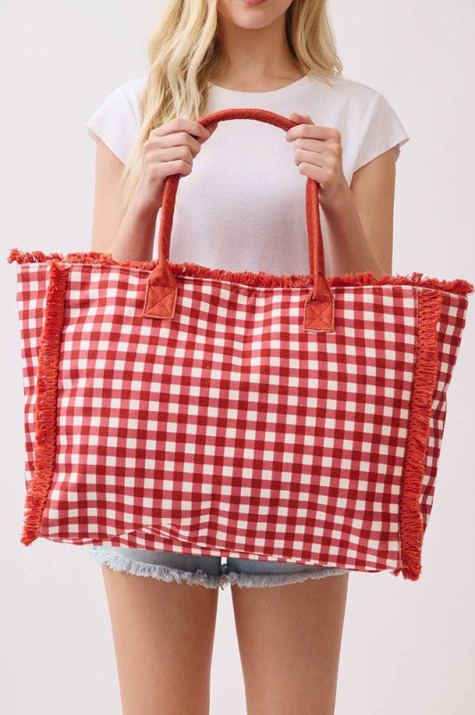 2191 Gingham Beach Bag