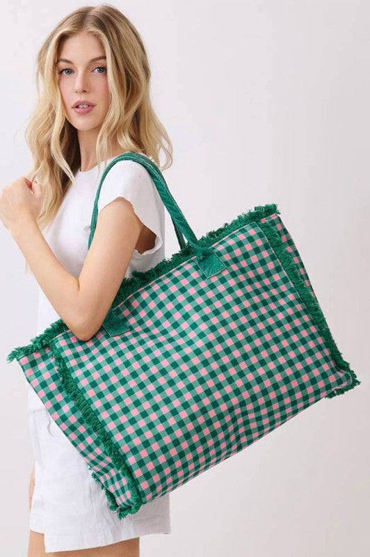 2191 Gingham Beach Bag