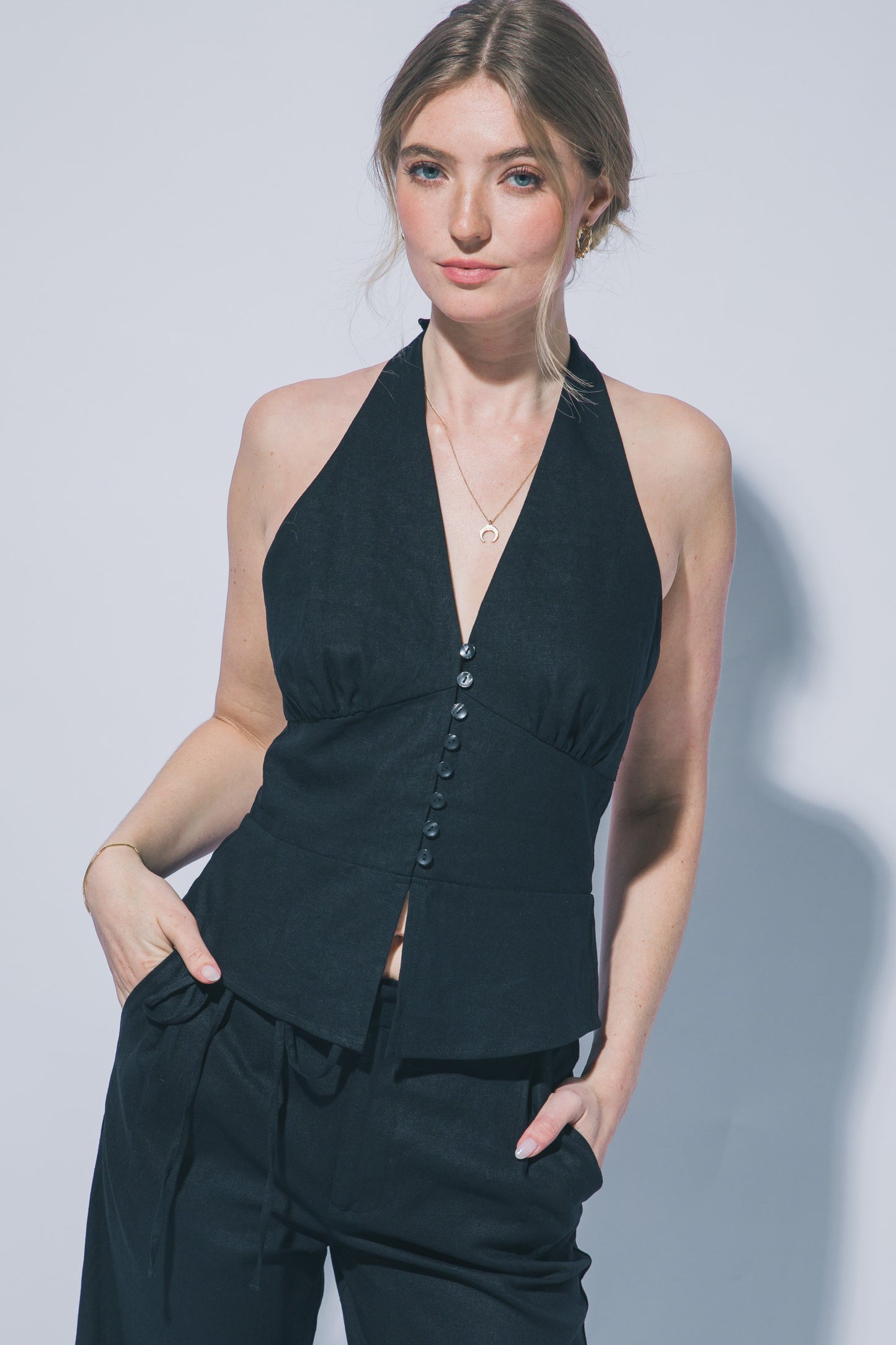 2559 Button Down Halter Top
