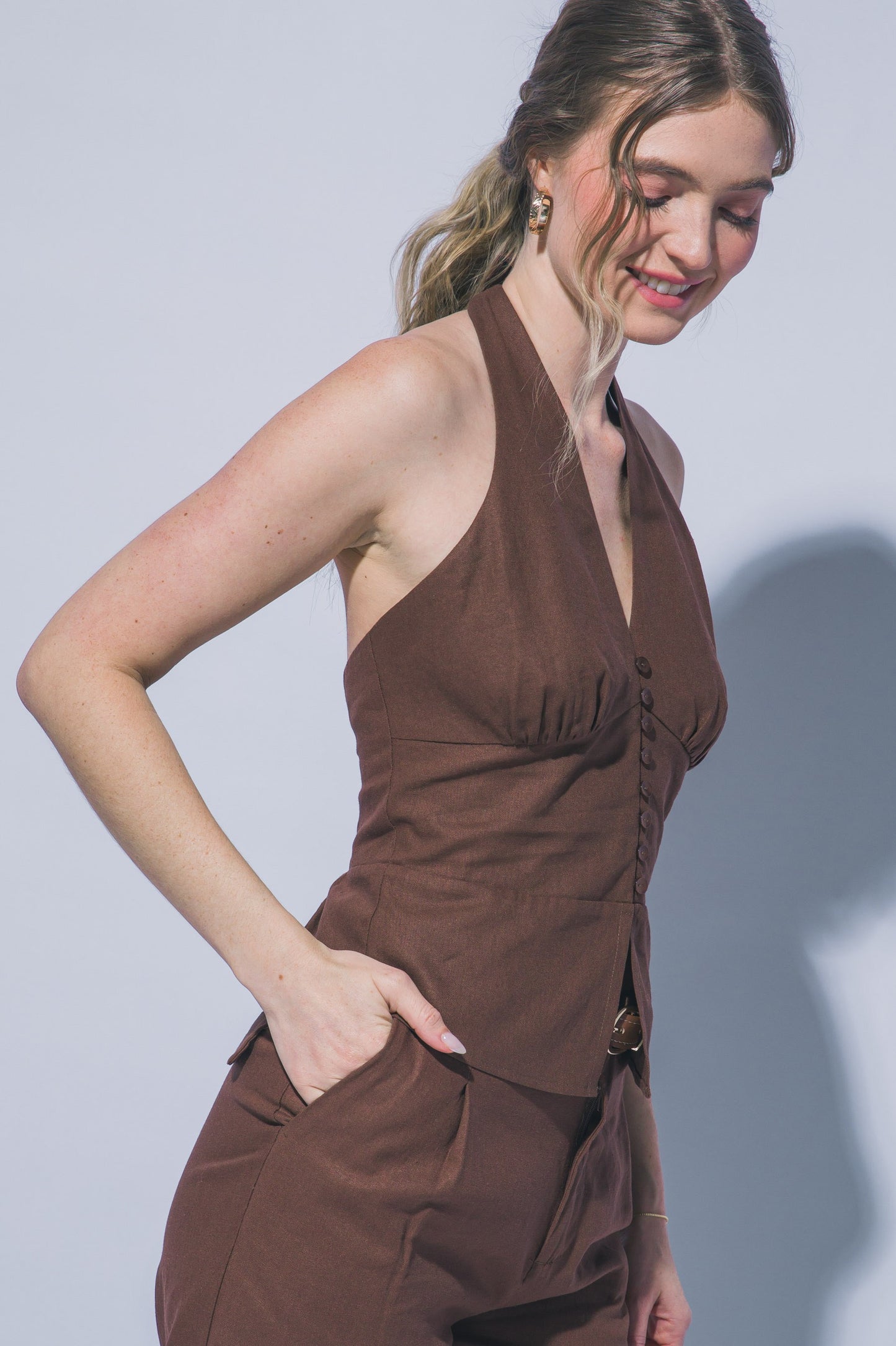 2559 Button Down Halter Top
