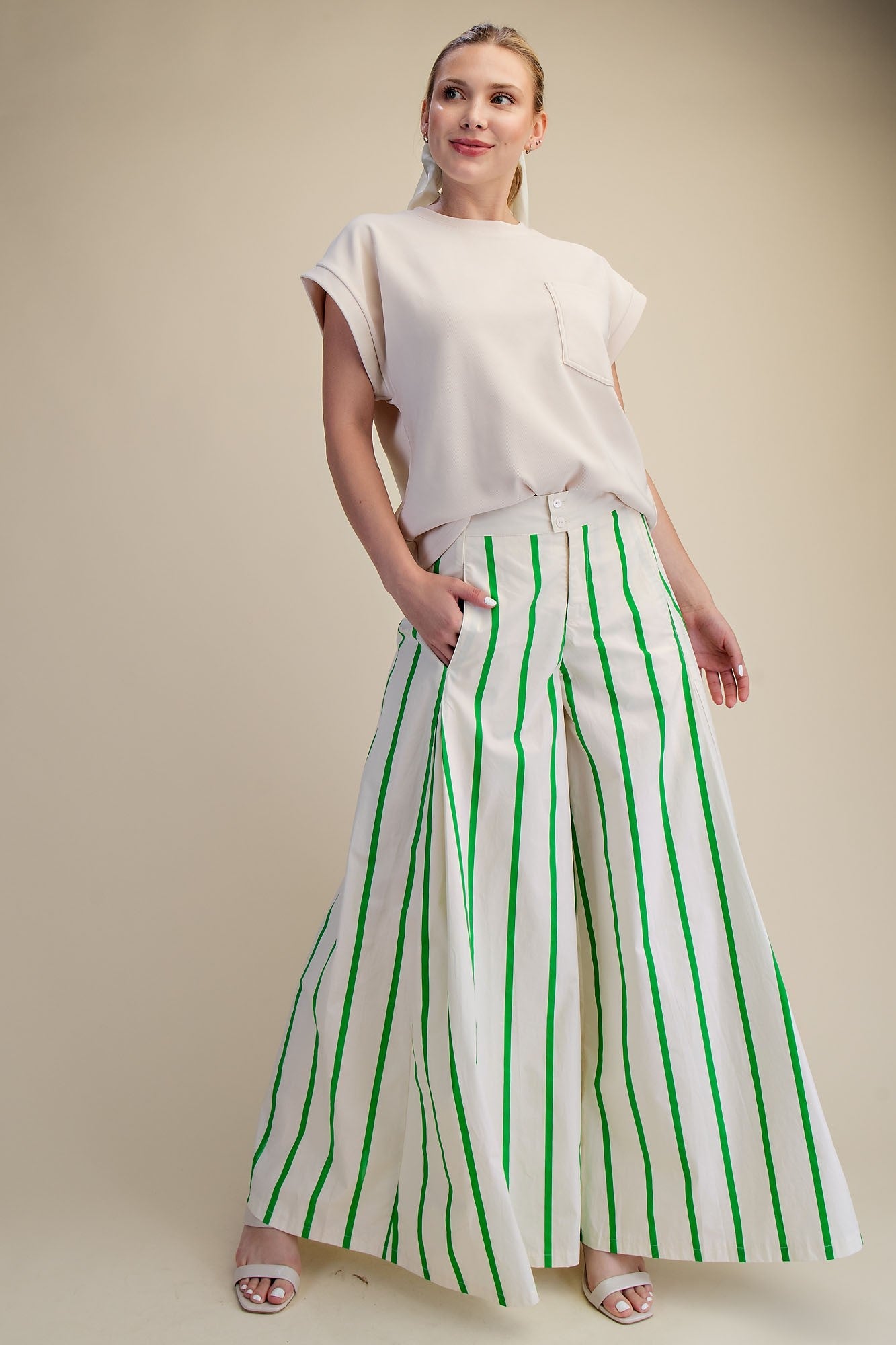 21610 Hot Pink Striped Wide Leg Pant