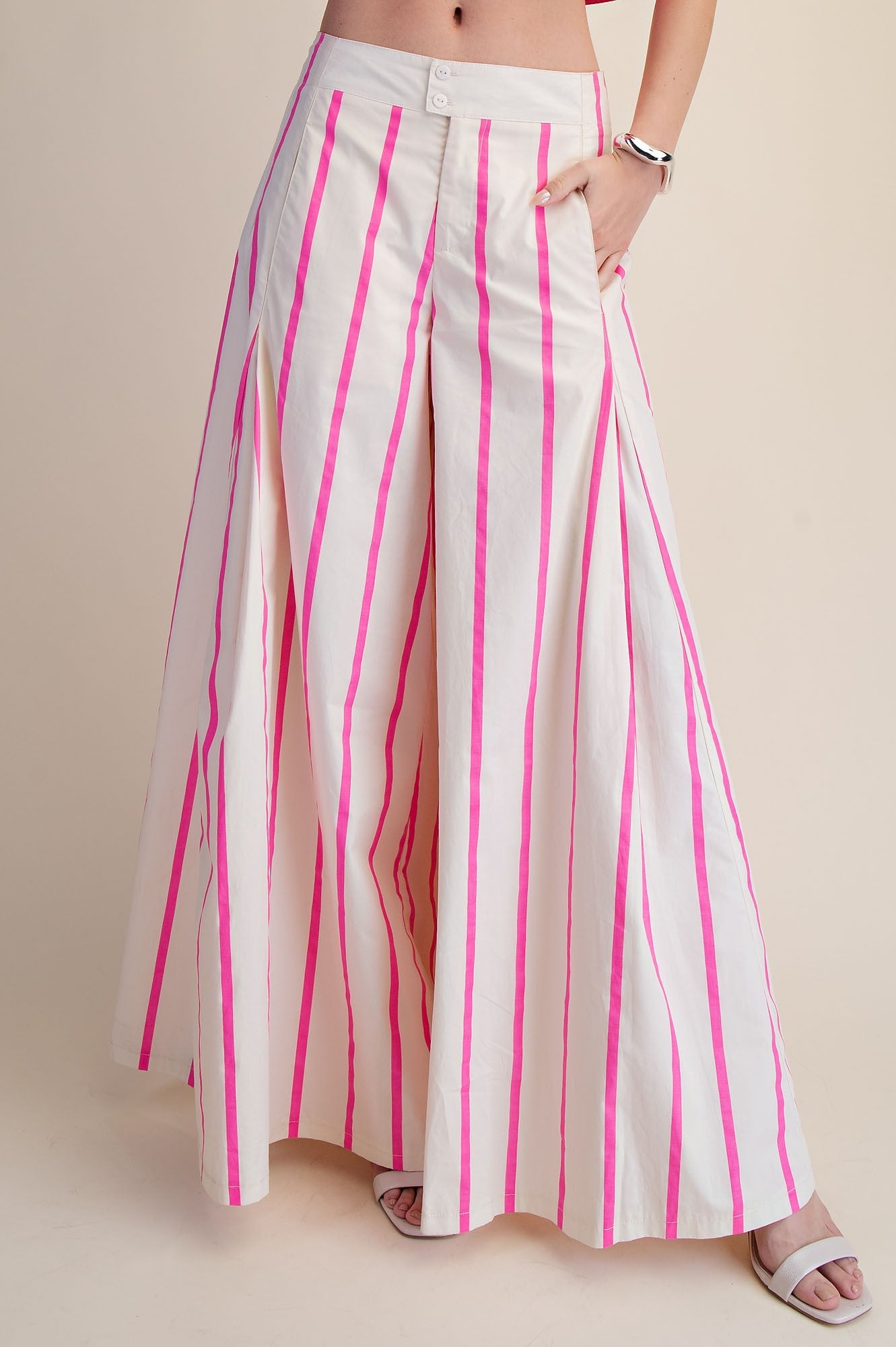 21610 Hot Pink Striped Wide Leg Pant