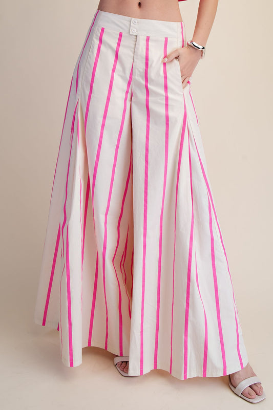 21610 Hot Pink Striped Wide Leg Pant