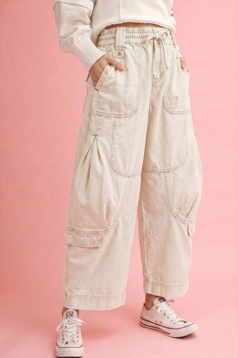 2543 Ivory Denim Barrel Pant