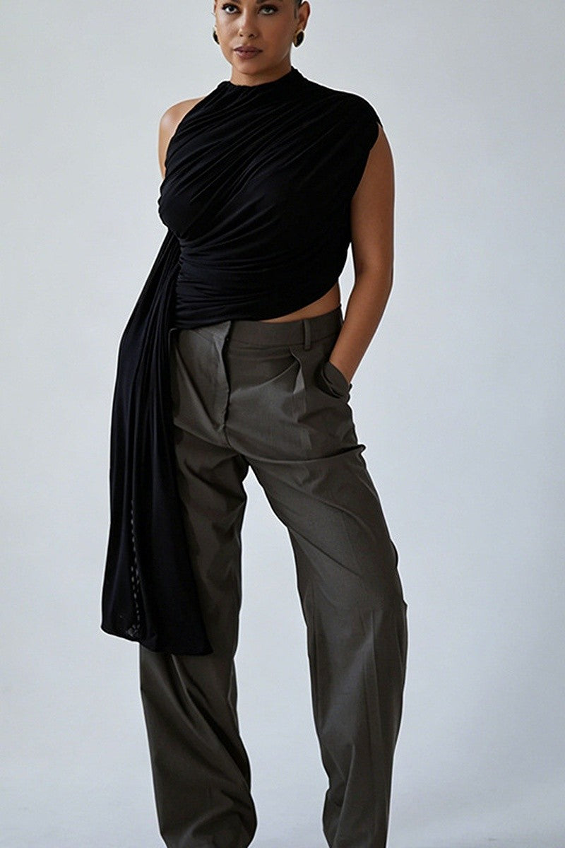 2689 Assymetrical Drapped Top