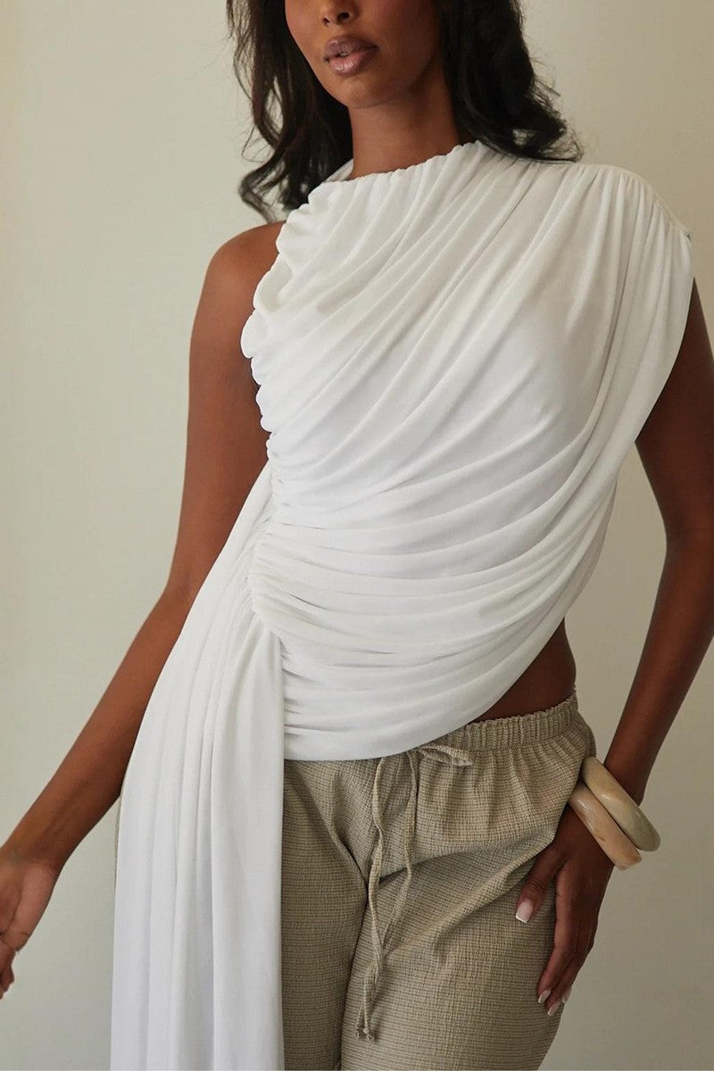 2689 Assymetrical Drapped Top