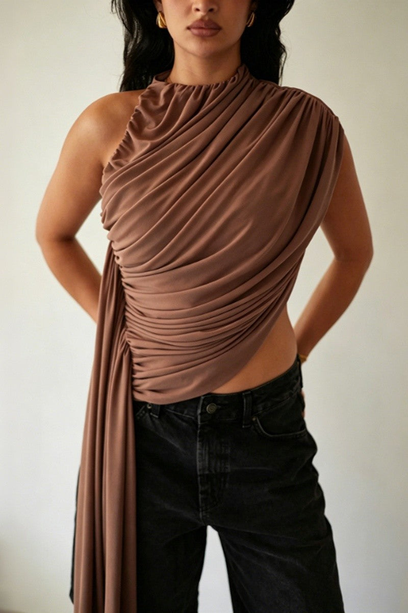 2689 Assymetrical Drapped Top