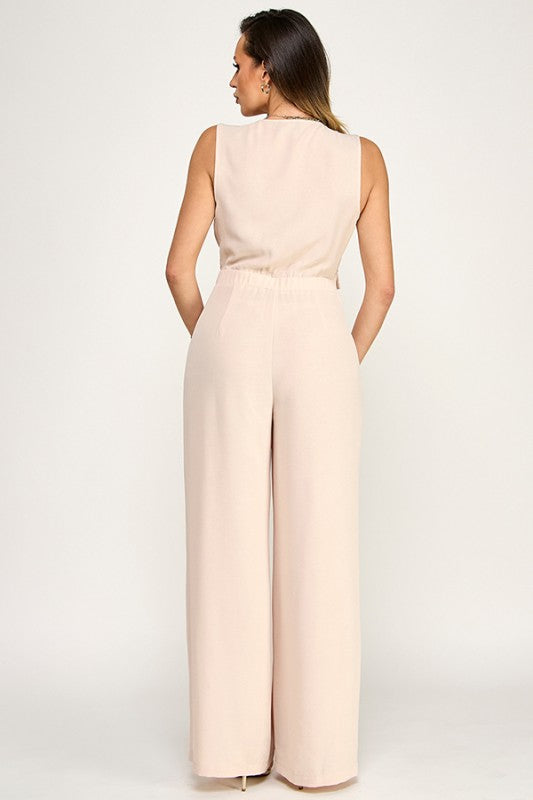 2261 V-Neck Button Jumpsuit