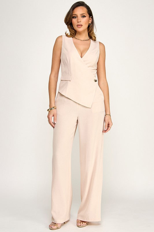 2261 V-Neck Button Jumpsuit