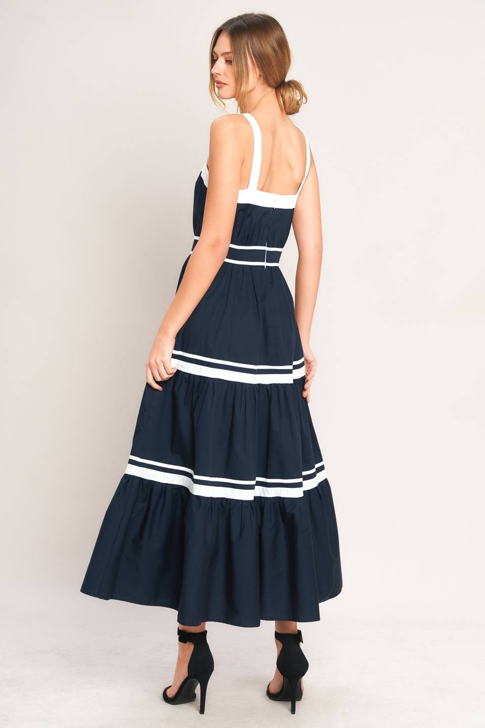 2308 Navy & White Midi Dress