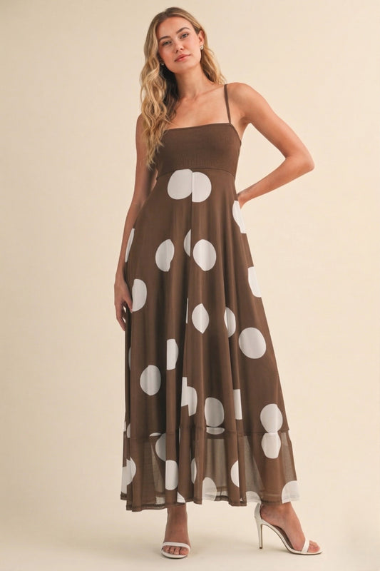 2550 Brown Polka Dot Maxi Dress