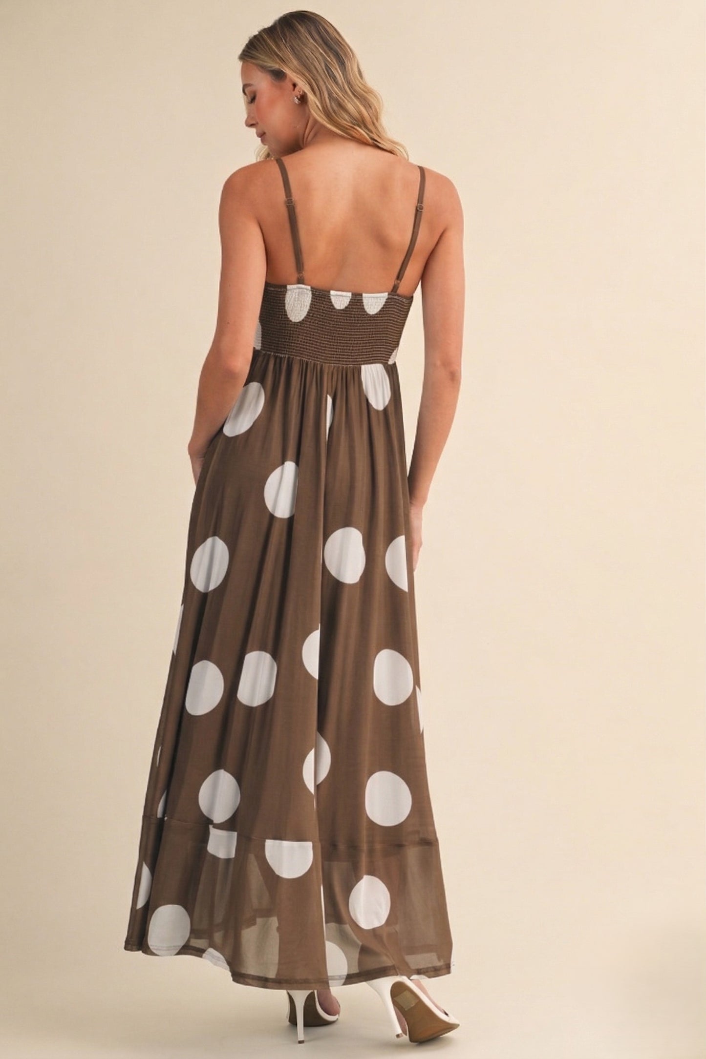 2550 Brown Polka Dot Maxi Dress