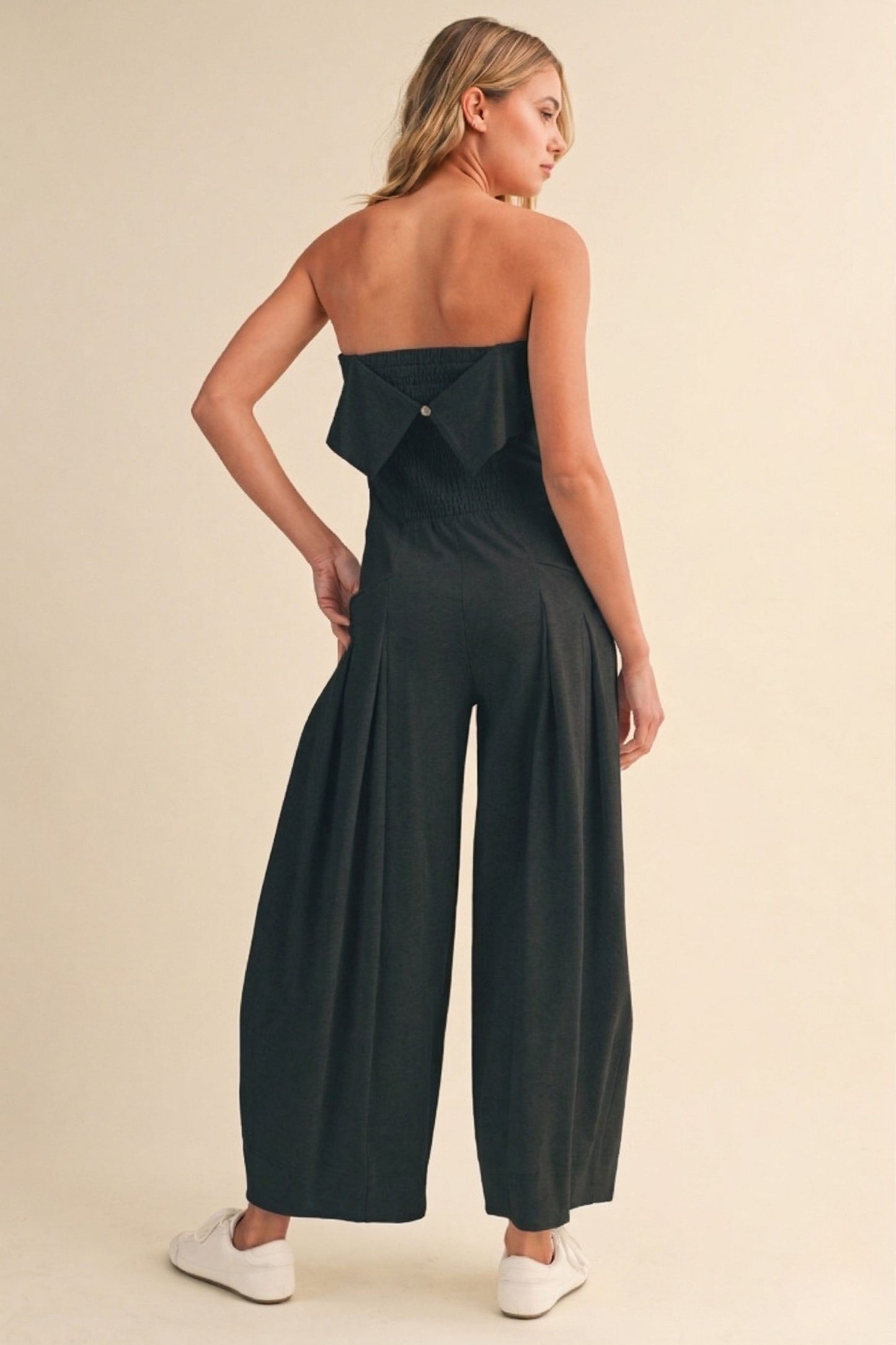 2551 Black Strapless Barrel Jumpsuit