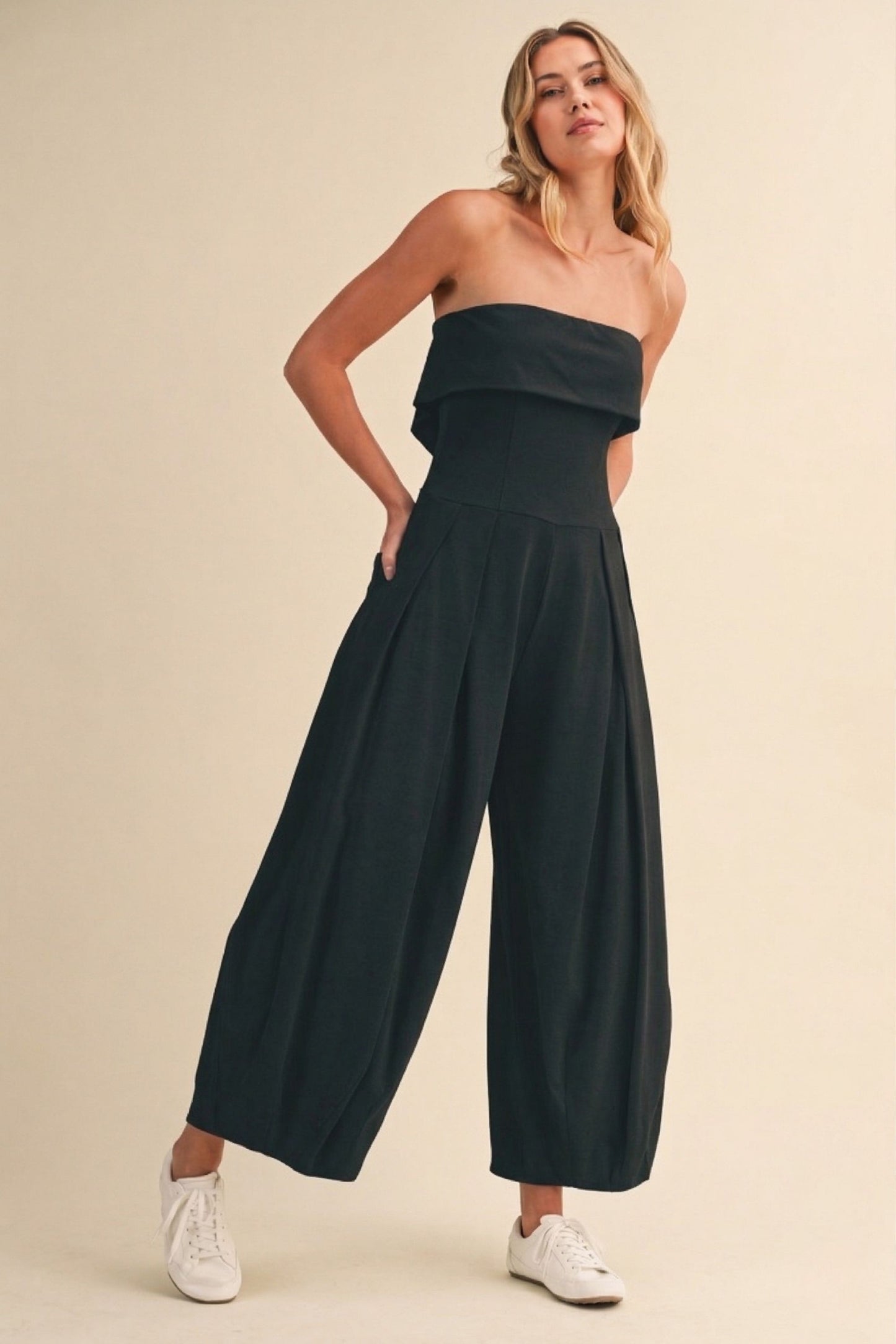 2551 Black Strapless Barrel Jumpsuit
