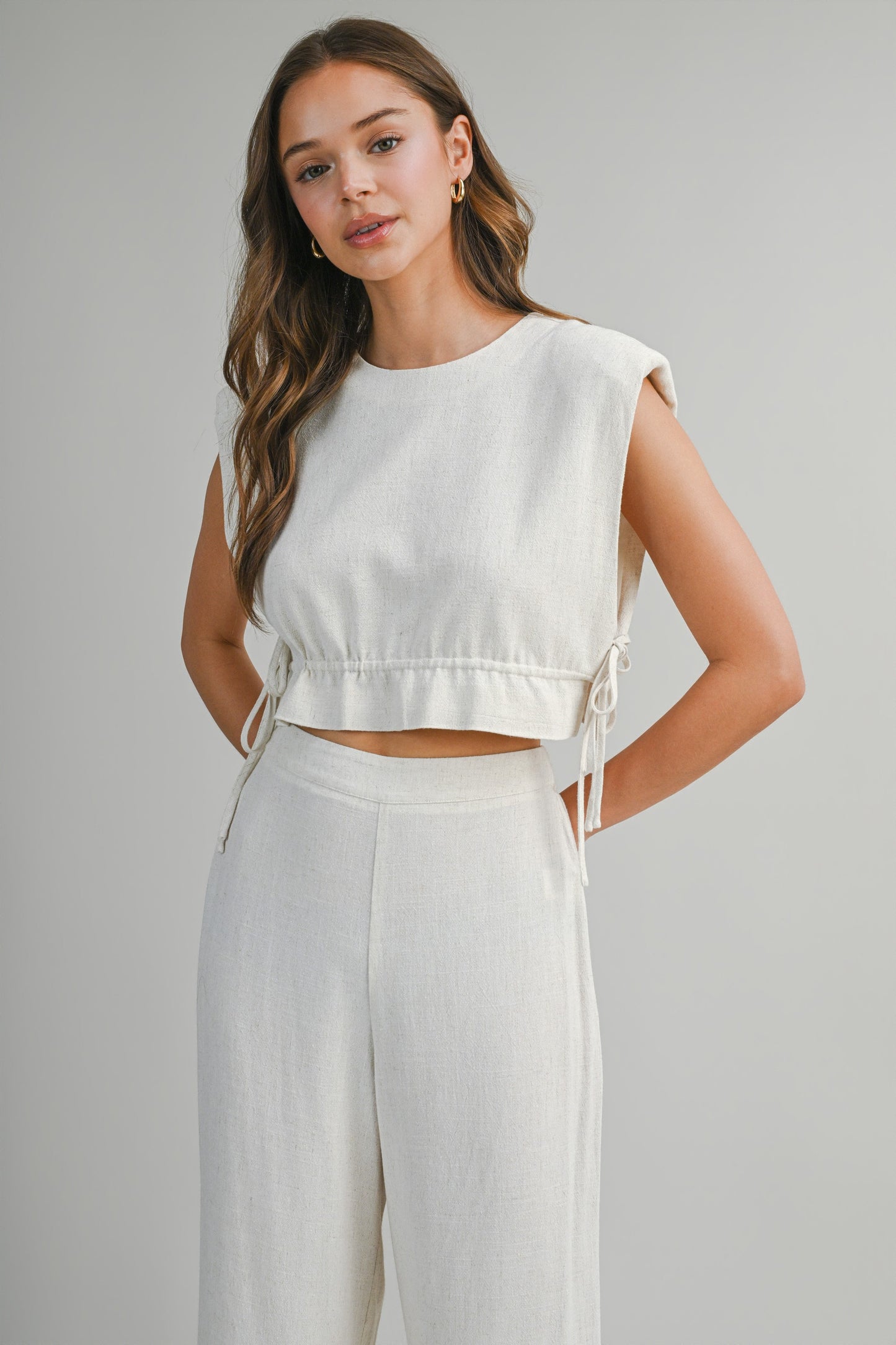 2345 Oatmeal Sleeveless Crop Top & Pant Set