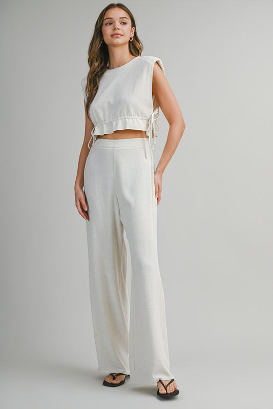 2345 Oatmeal Sleeveless Crop Top & Pant Set