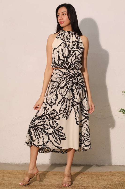 2281 White Print Top & Skirt Set, Do Not Wrinkle