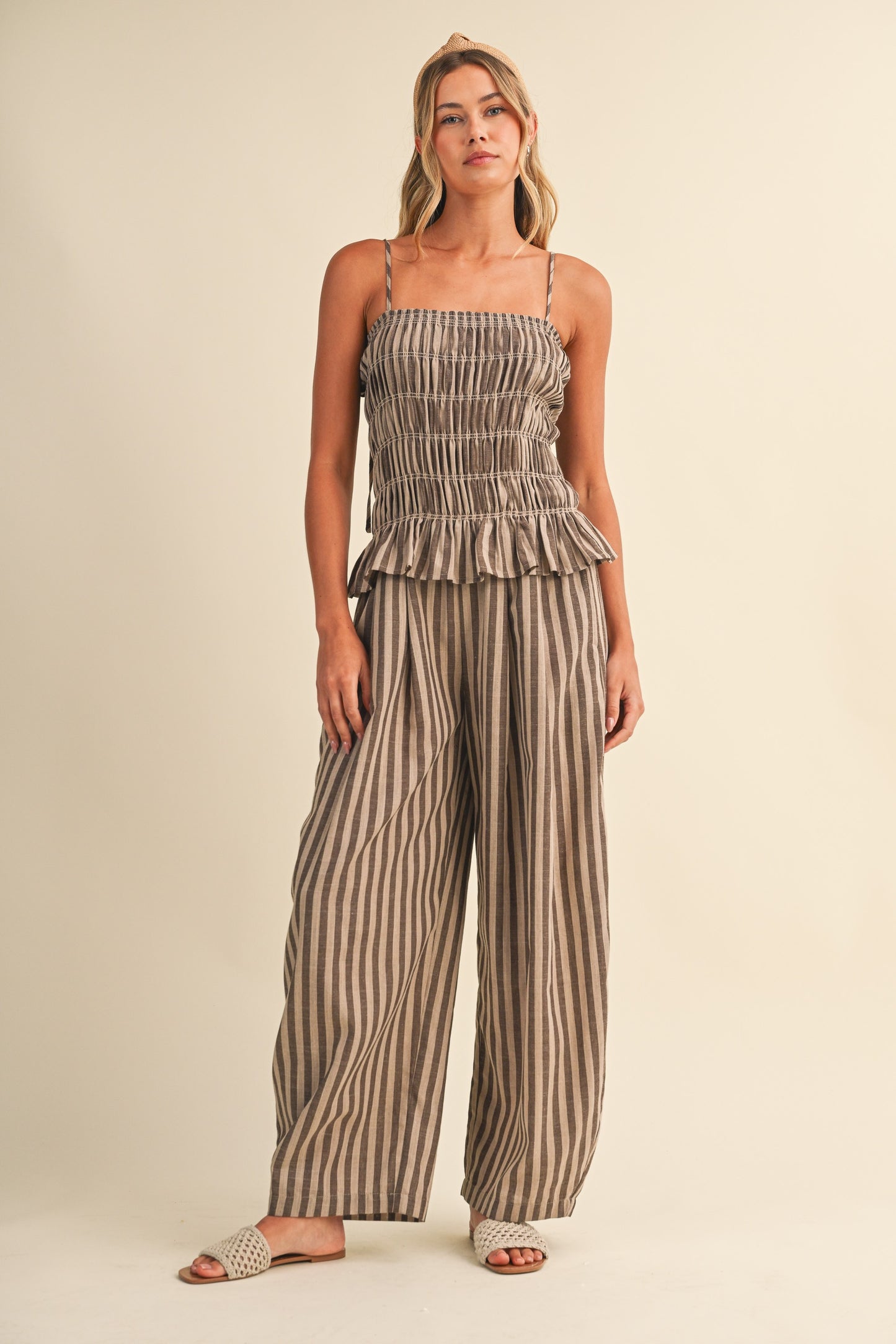 2538 Brown Striped Jumpsuit