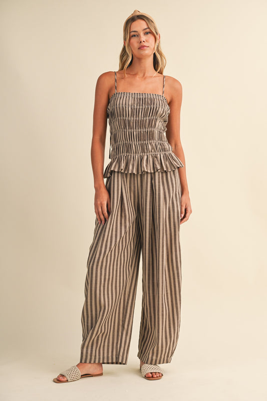 2538 Brown Striped Jumpsuit