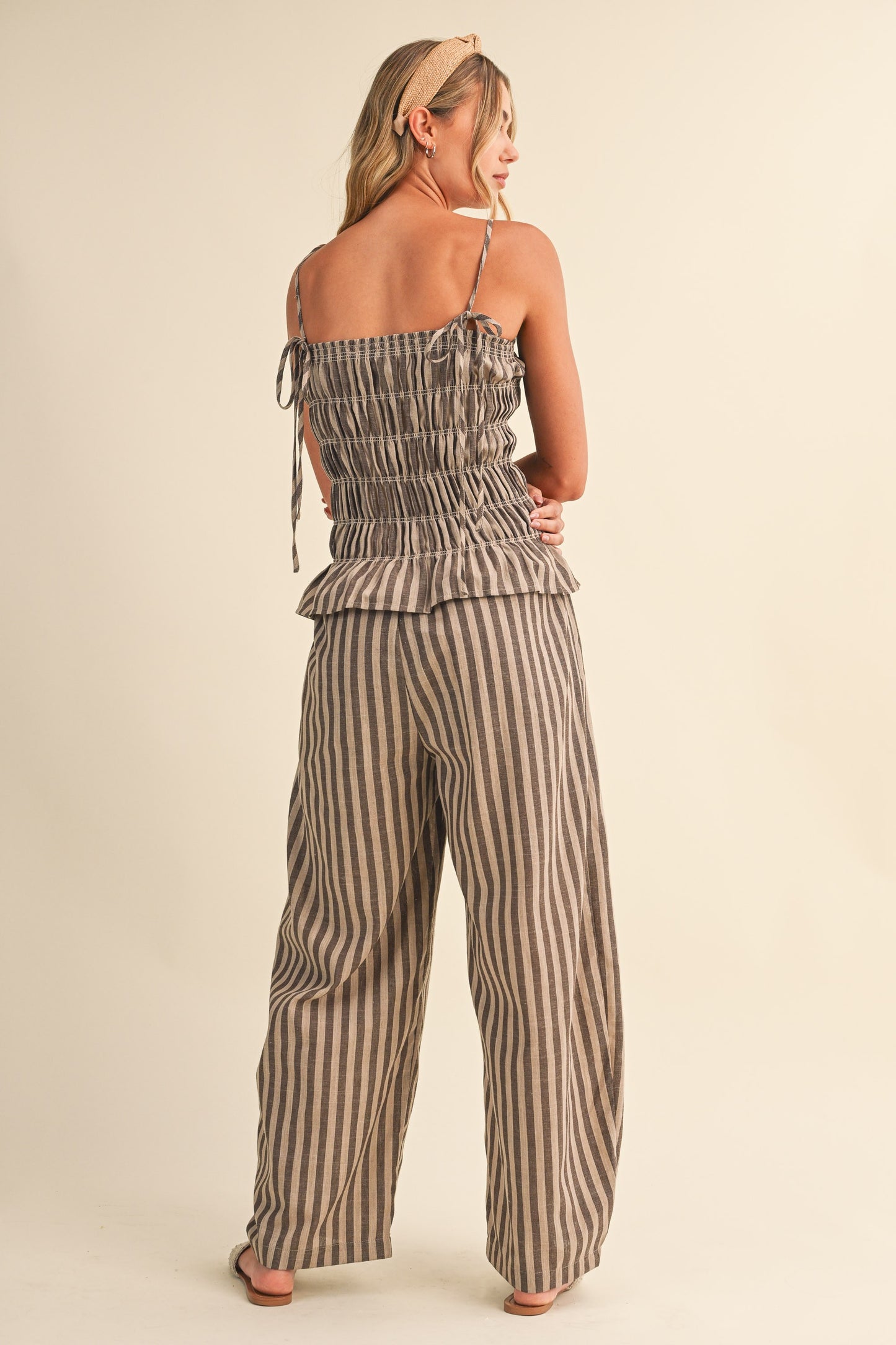 2538 Brown Striped Jumpsuit