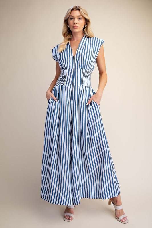 2427 Blue Striped Jumpsuit