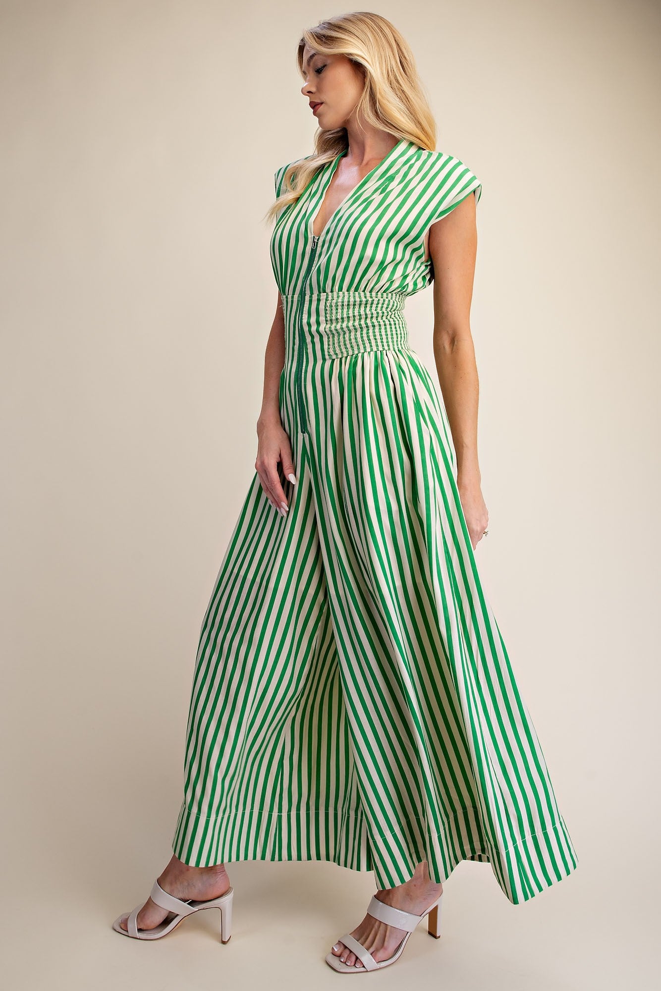 2497 Green Striped Jumpsuit