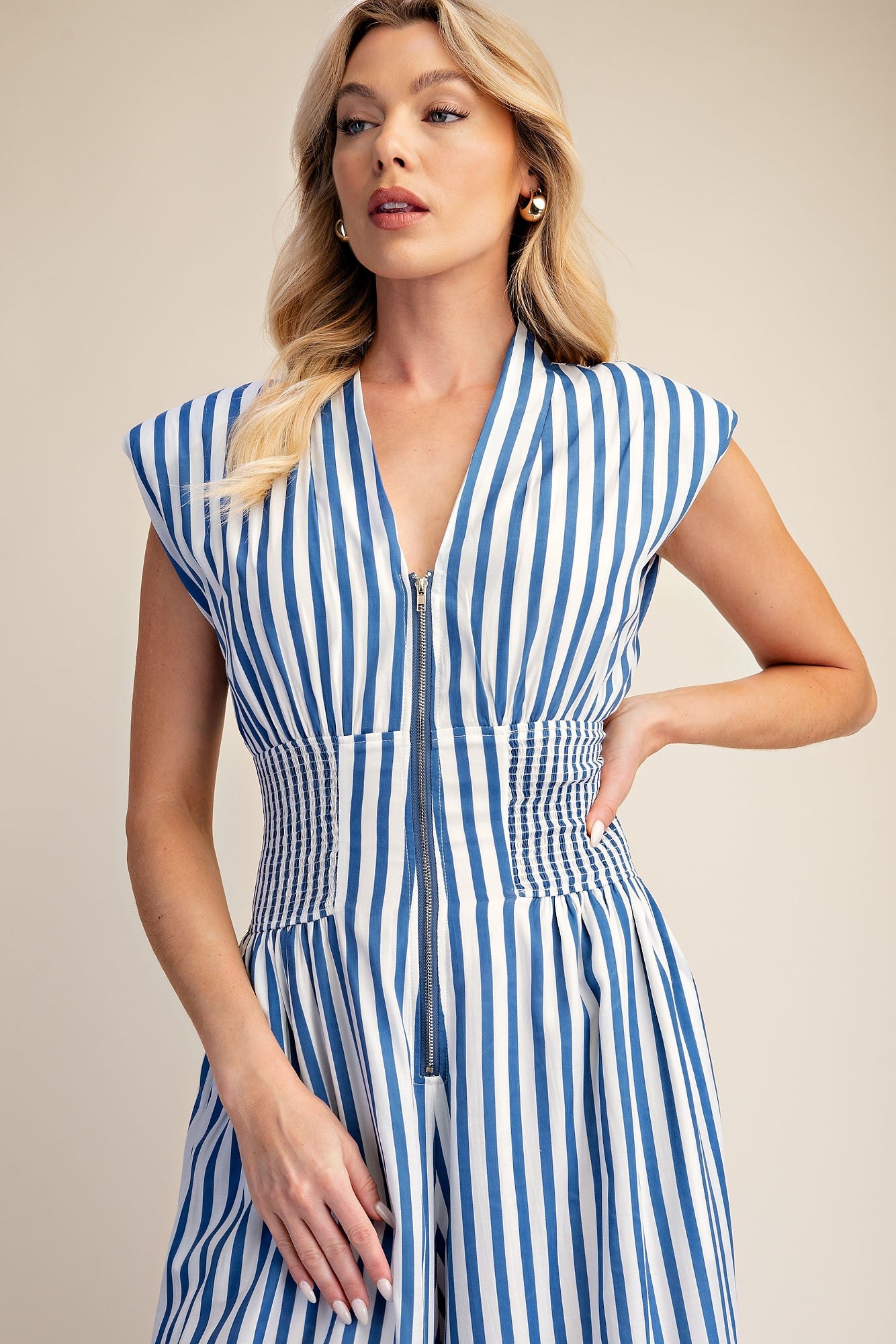 2427 Blue Striped Jumpsuit