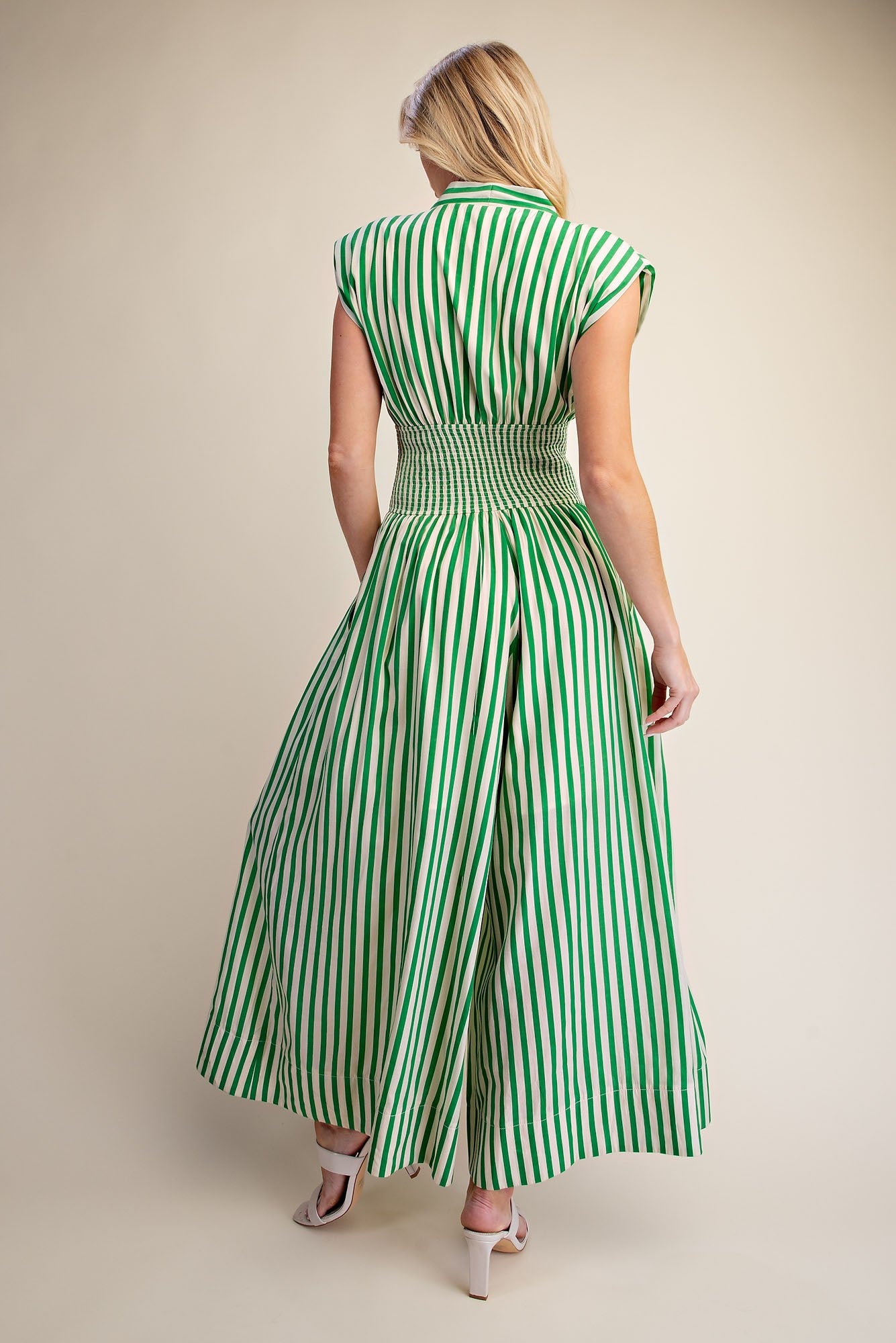 2497 Green Striped Jumpsuit
