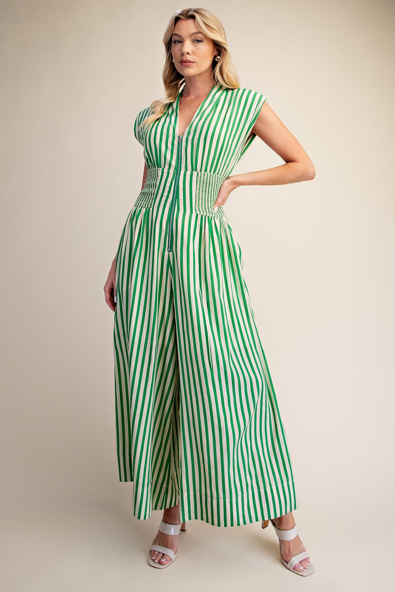 2497 Green Striped Jumpsuit