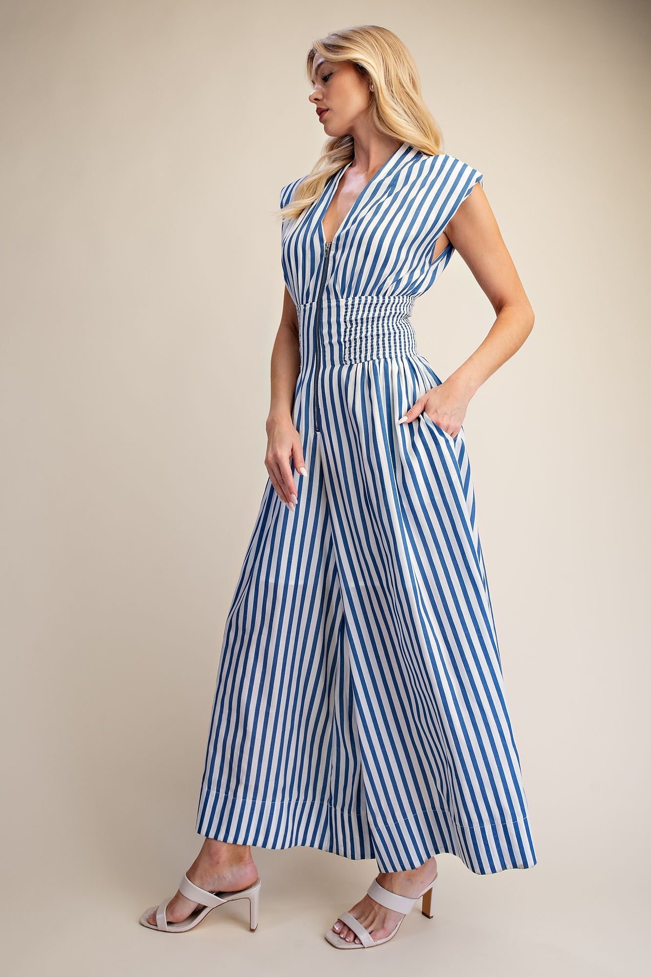 2427 Blue Striped Jumpsuit