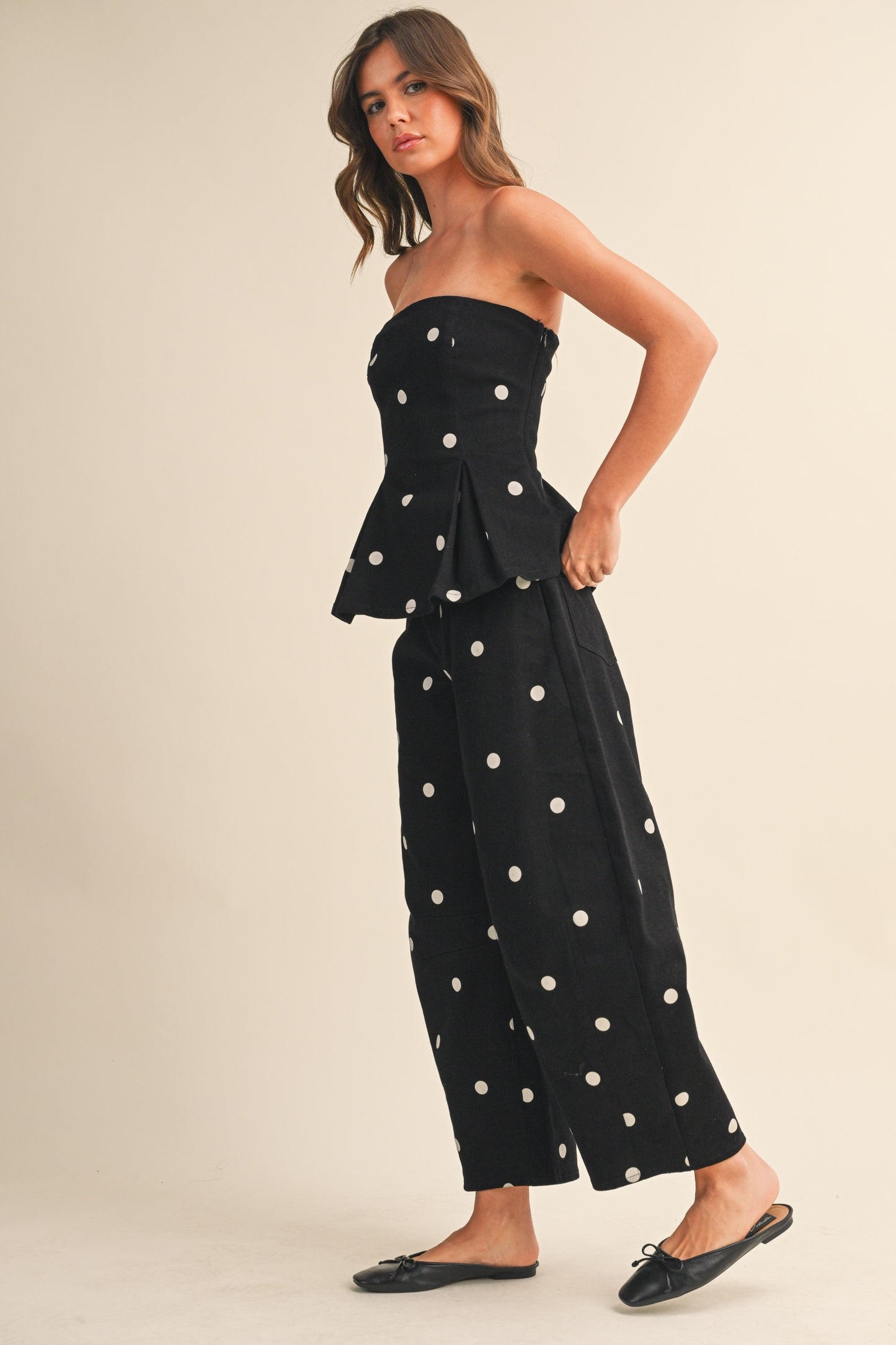 2566 Polka Dots Peplum Pant Set