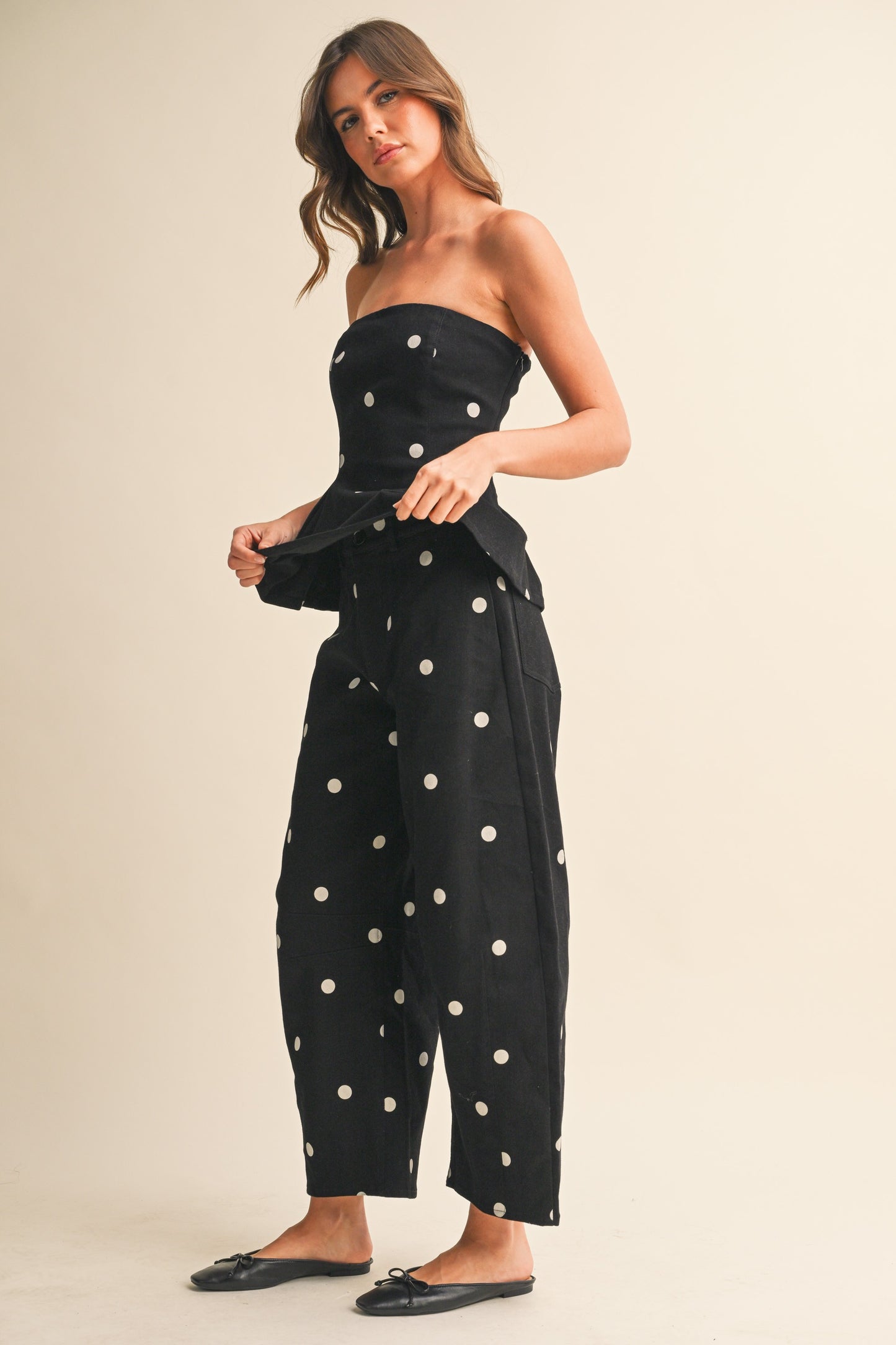 2566 Polka Dots Peplum Pant Set