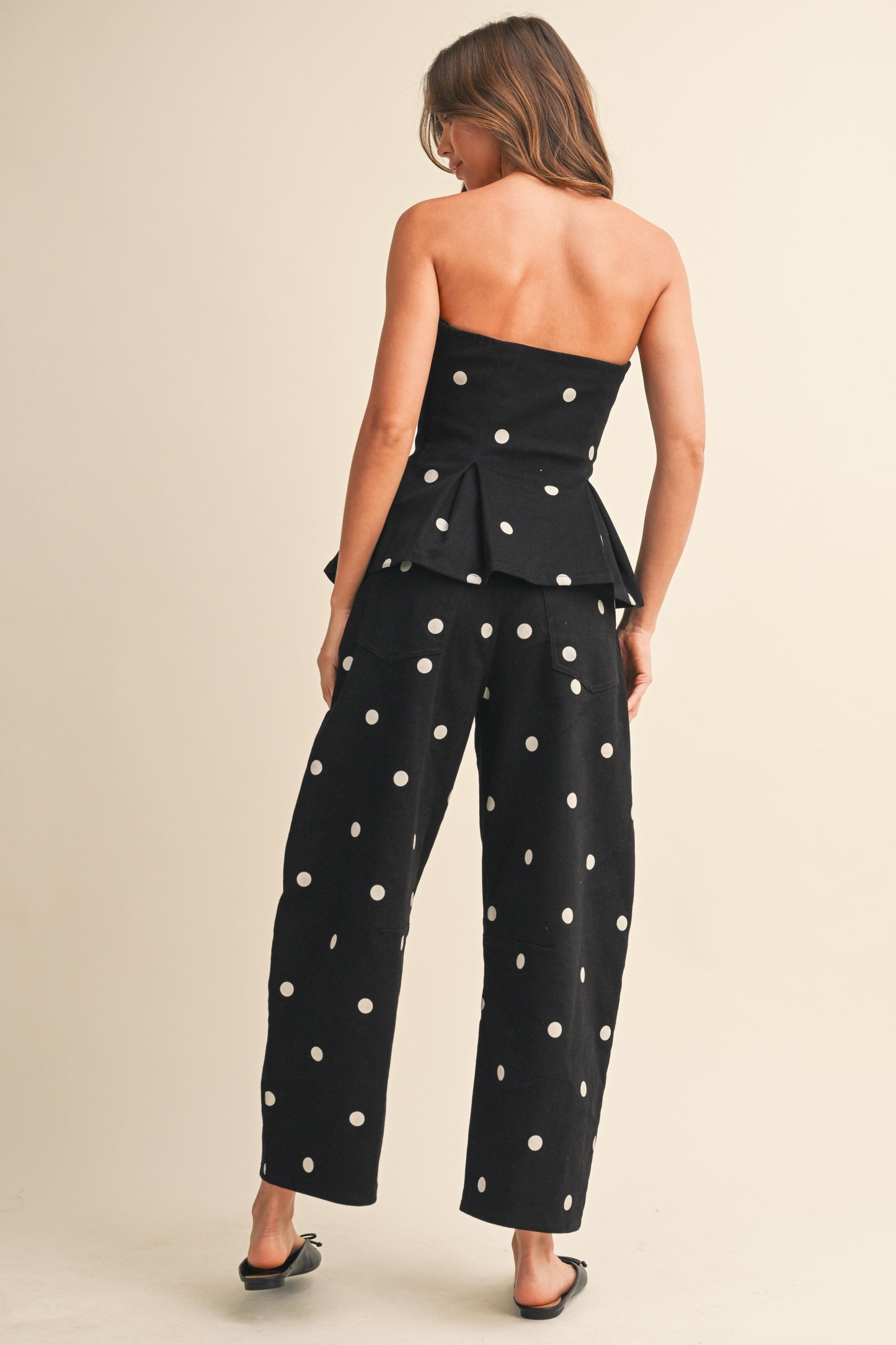 2566 Polka Dots Peplum Pant Set