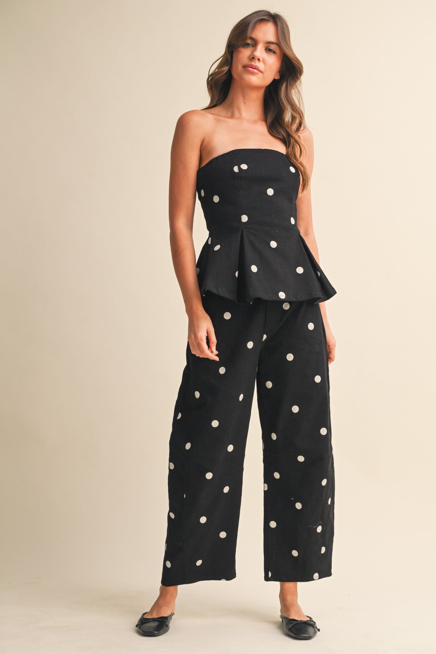 2566 Polka Dots Peplum Pant Set