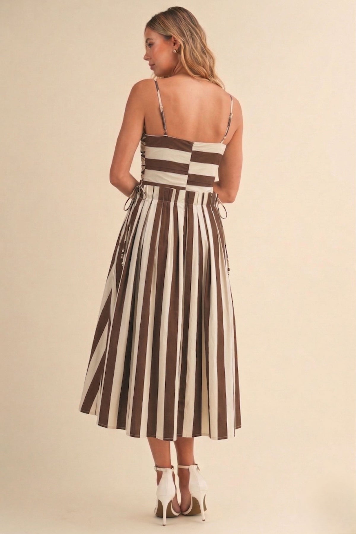 2681 Brown Striped Midi Dress