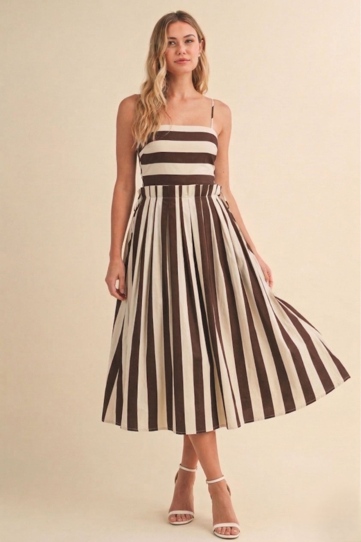 2681 Brown Striped Midi Dress