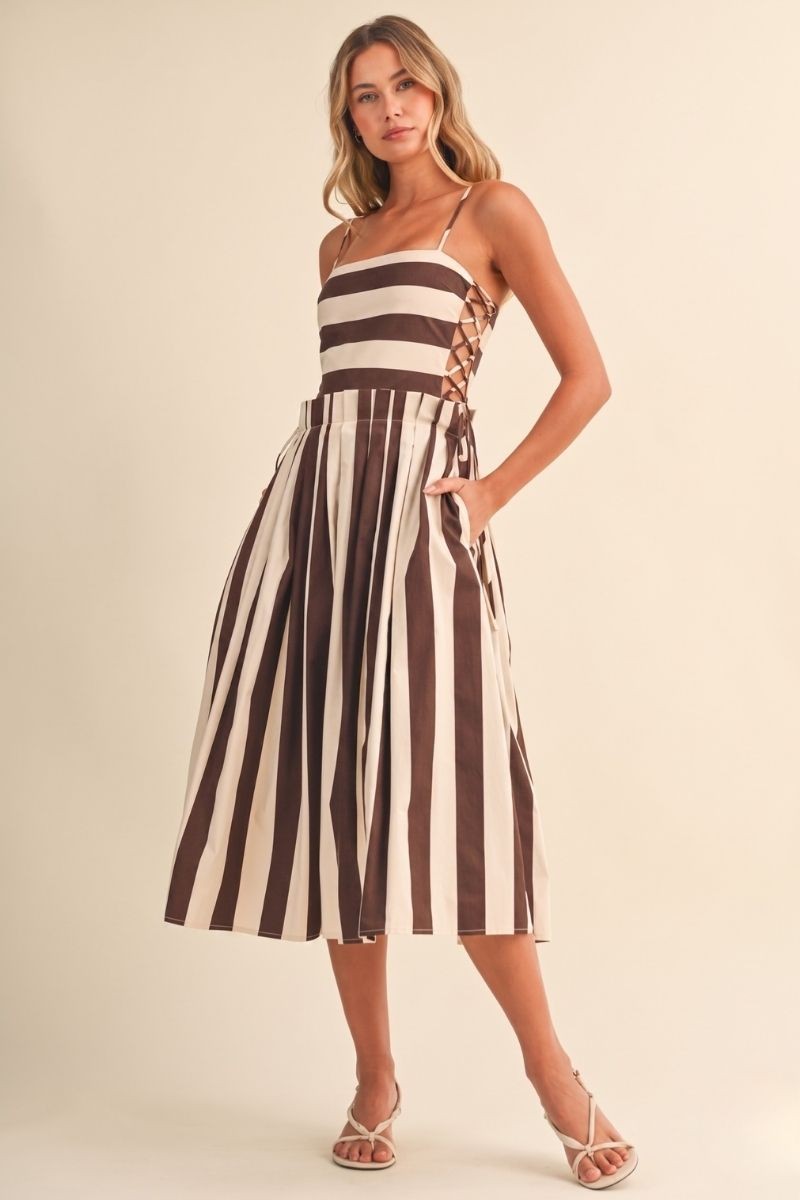 2681 Brown Striped Midi Dress
