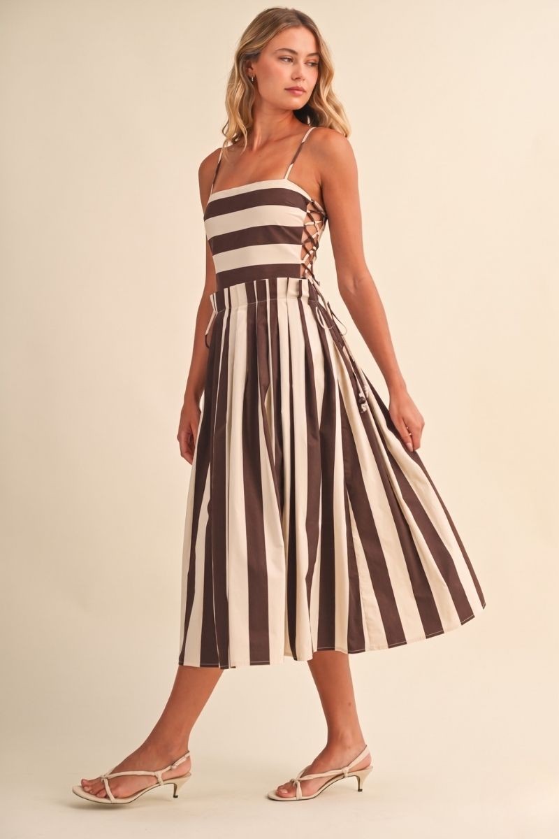 2681 Brown Striped Midi Dress