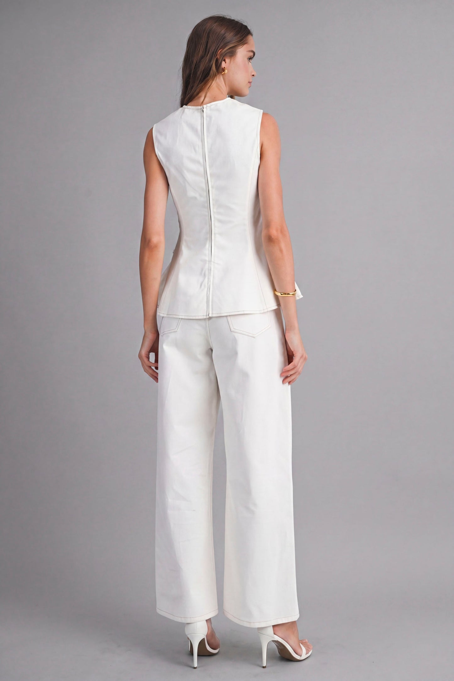 2356 Off White Peplum Top & Pant Set