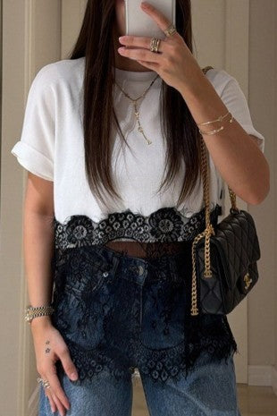 2396 Black & White Lace T-Shirt