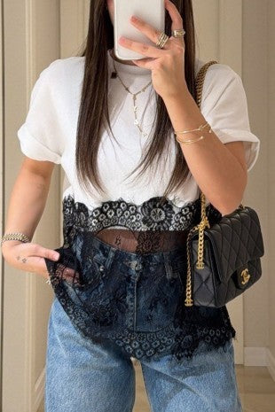 2396 Black & White Lace T-Shirt